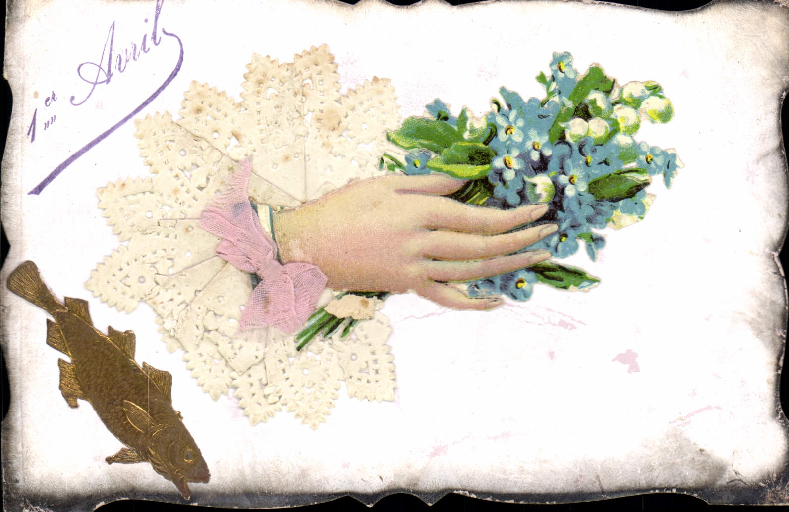 Vintage Postcard Fantasy Hand Flowers Poisson