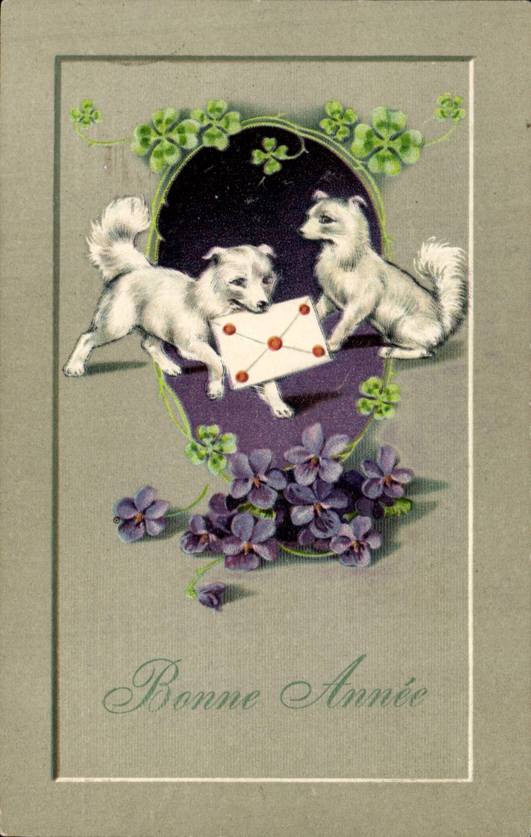 Vintage Postcard Fantasy Flowers Dog Dogs