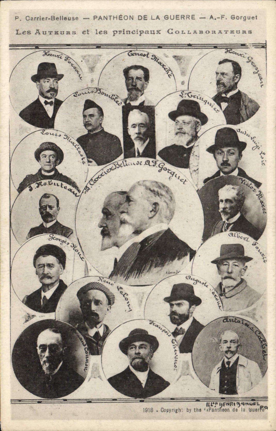 CPA Pantheon de la guerre Les auteurs et les principaux collaborateurs 