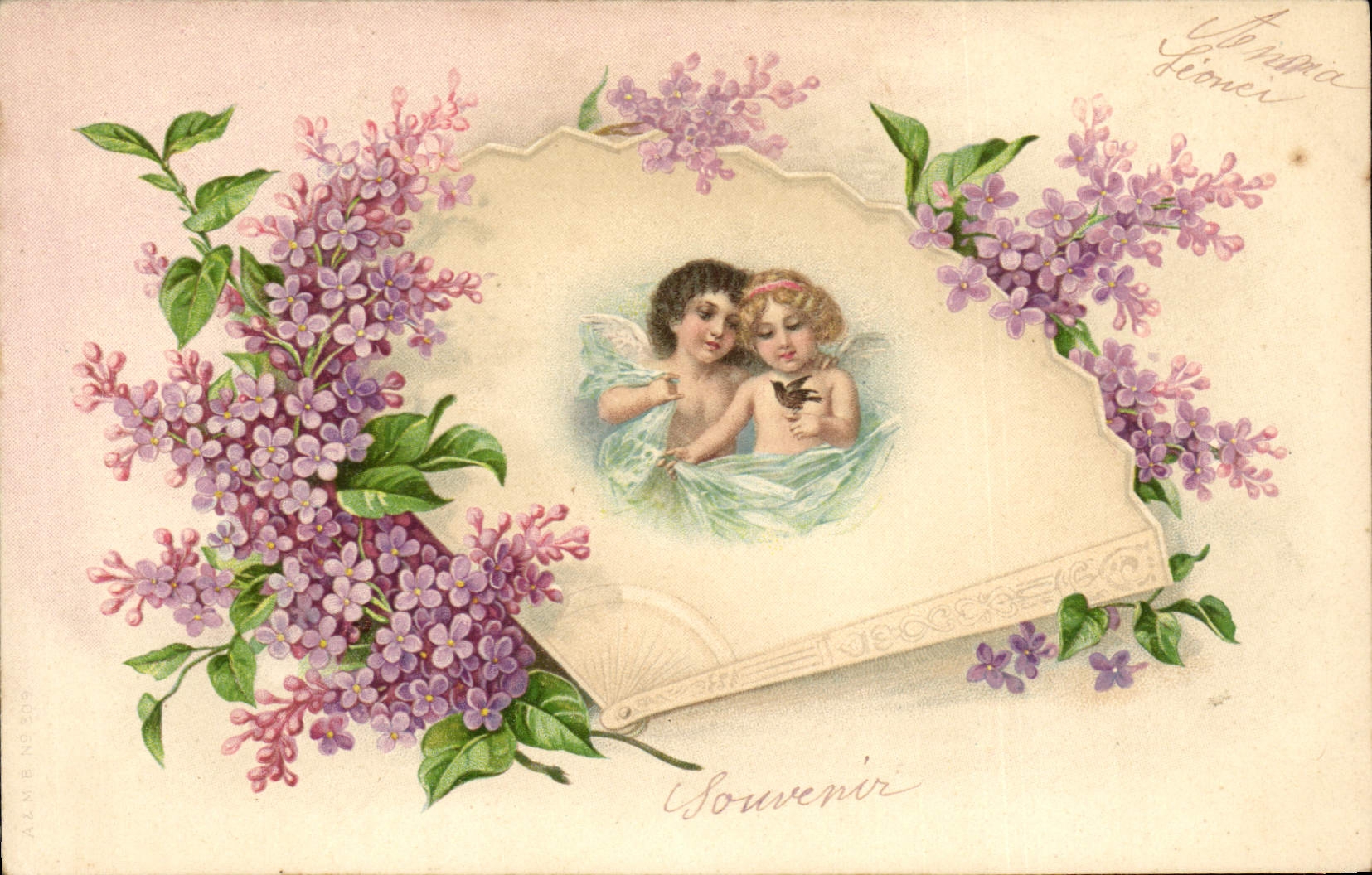 CPA Fantaisie Anges Fleurs Eventail 