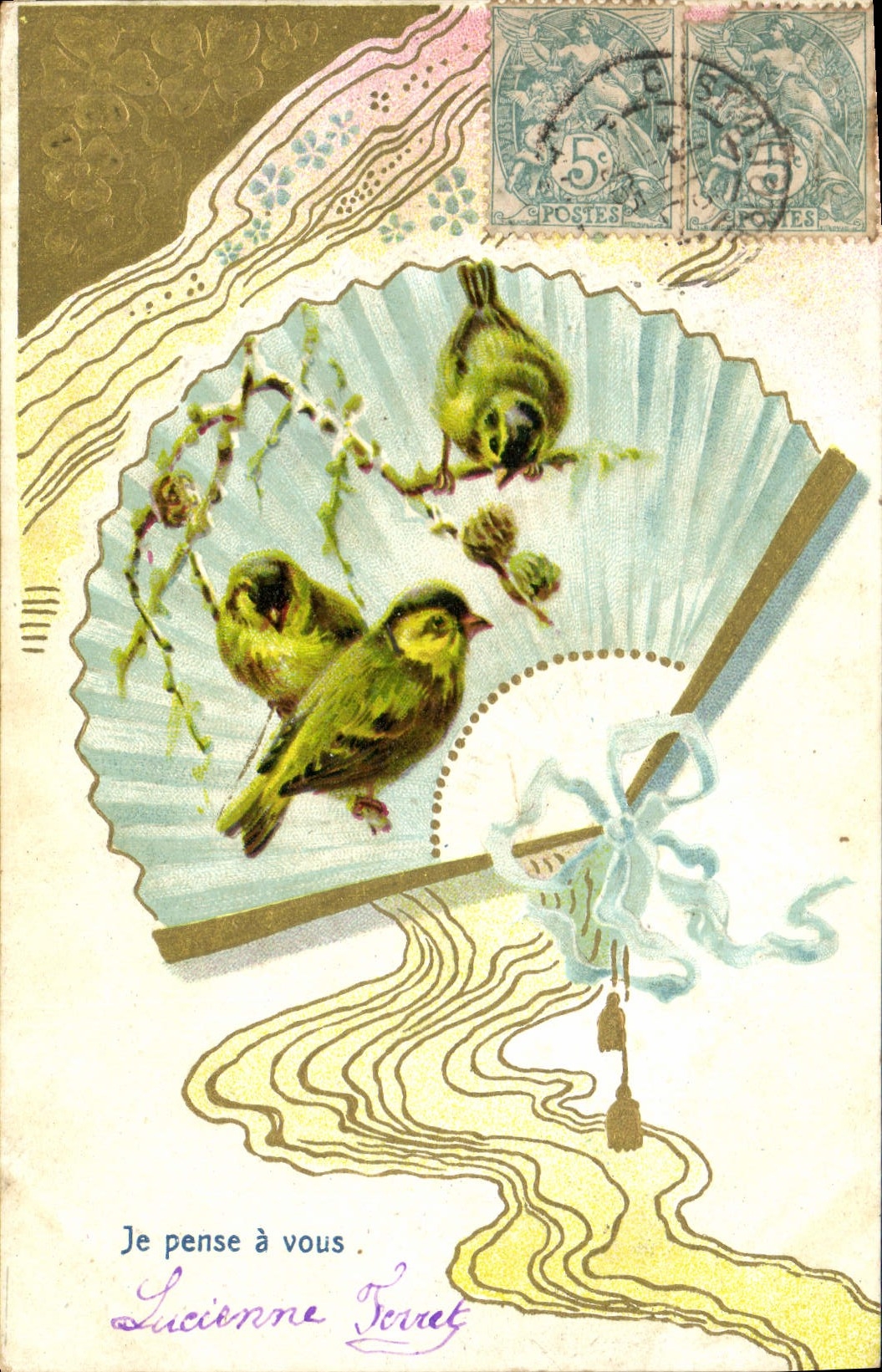 CPA Fantaisie Oiseaux Eventail 