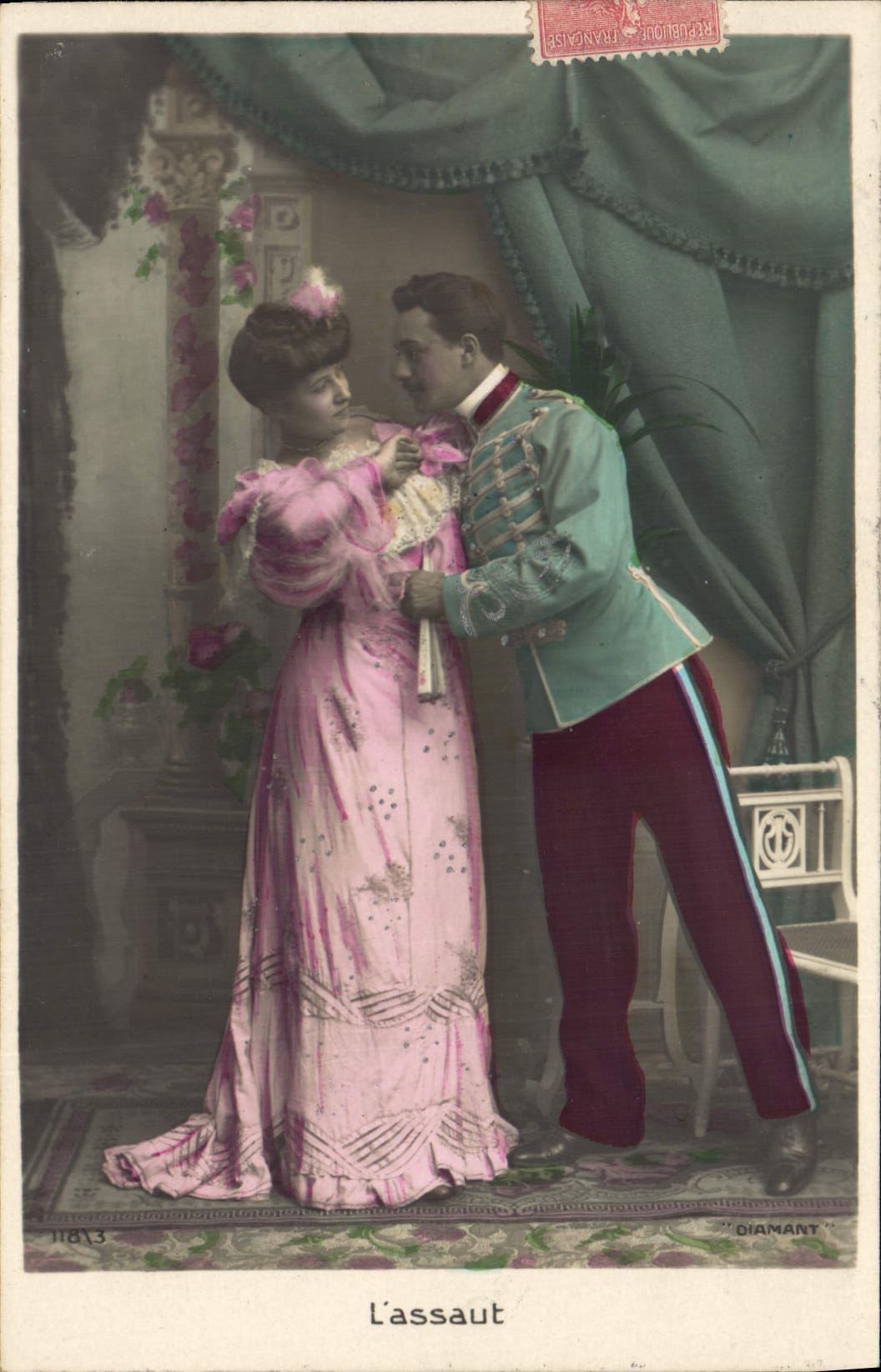 Vintage Postcard Fantasy Woman Range the Militaria attack