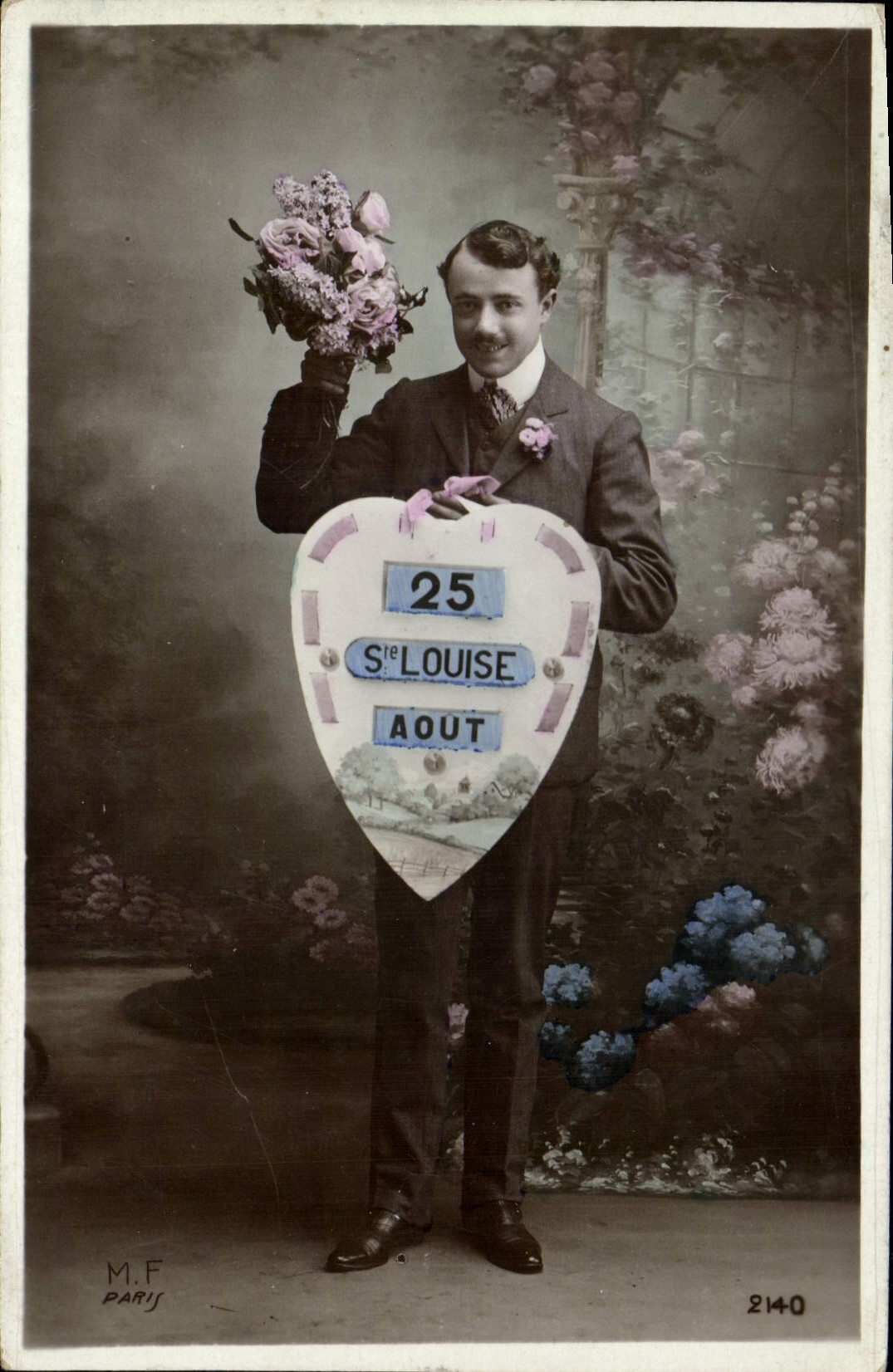 Vintage Postcard Fantasy Flowers Man co. Louise Heart