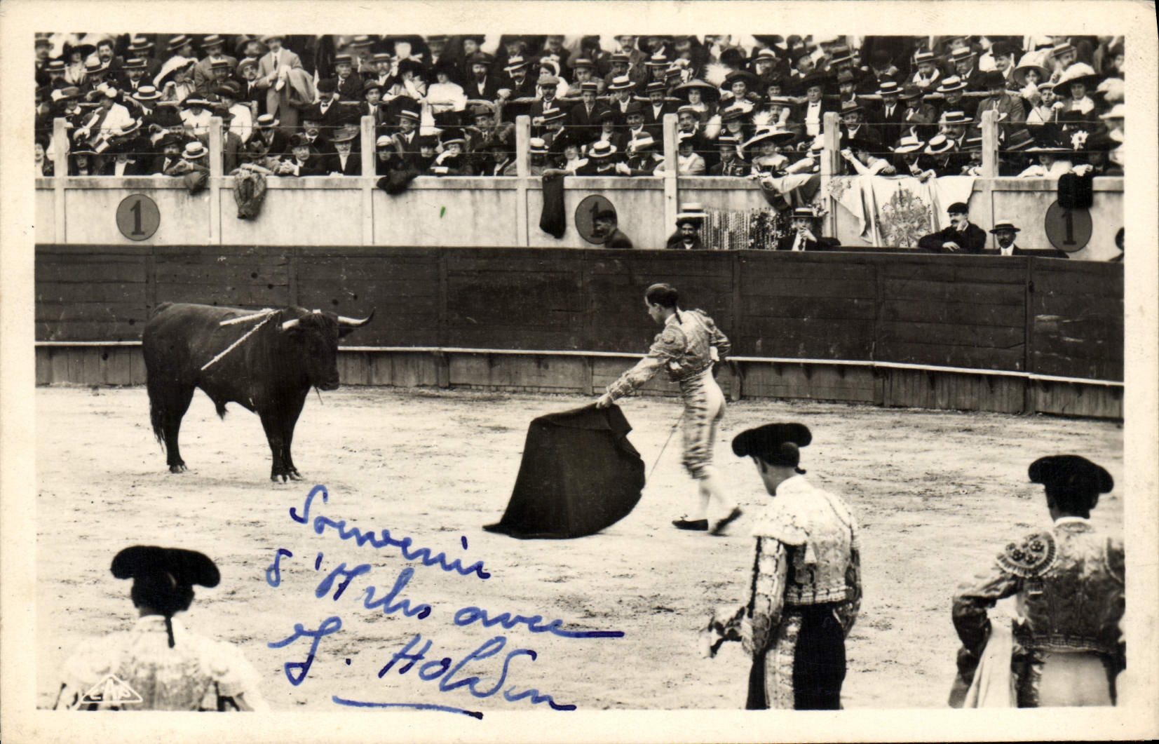 Postal Corrida Curso de toros Principio del trabajo de Muleta