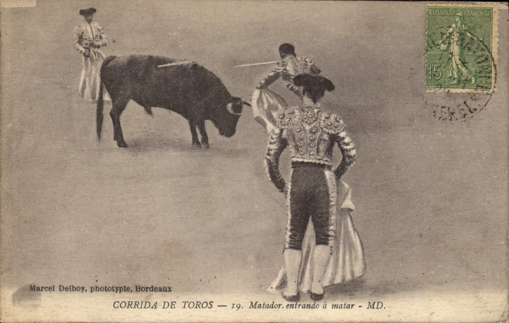 CPA Corrida Course de taureaux Matador entrando a matar 
