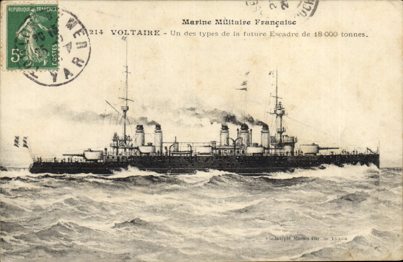 CPA Bateau de Guerre Voltaire Un des types de la future escadre 