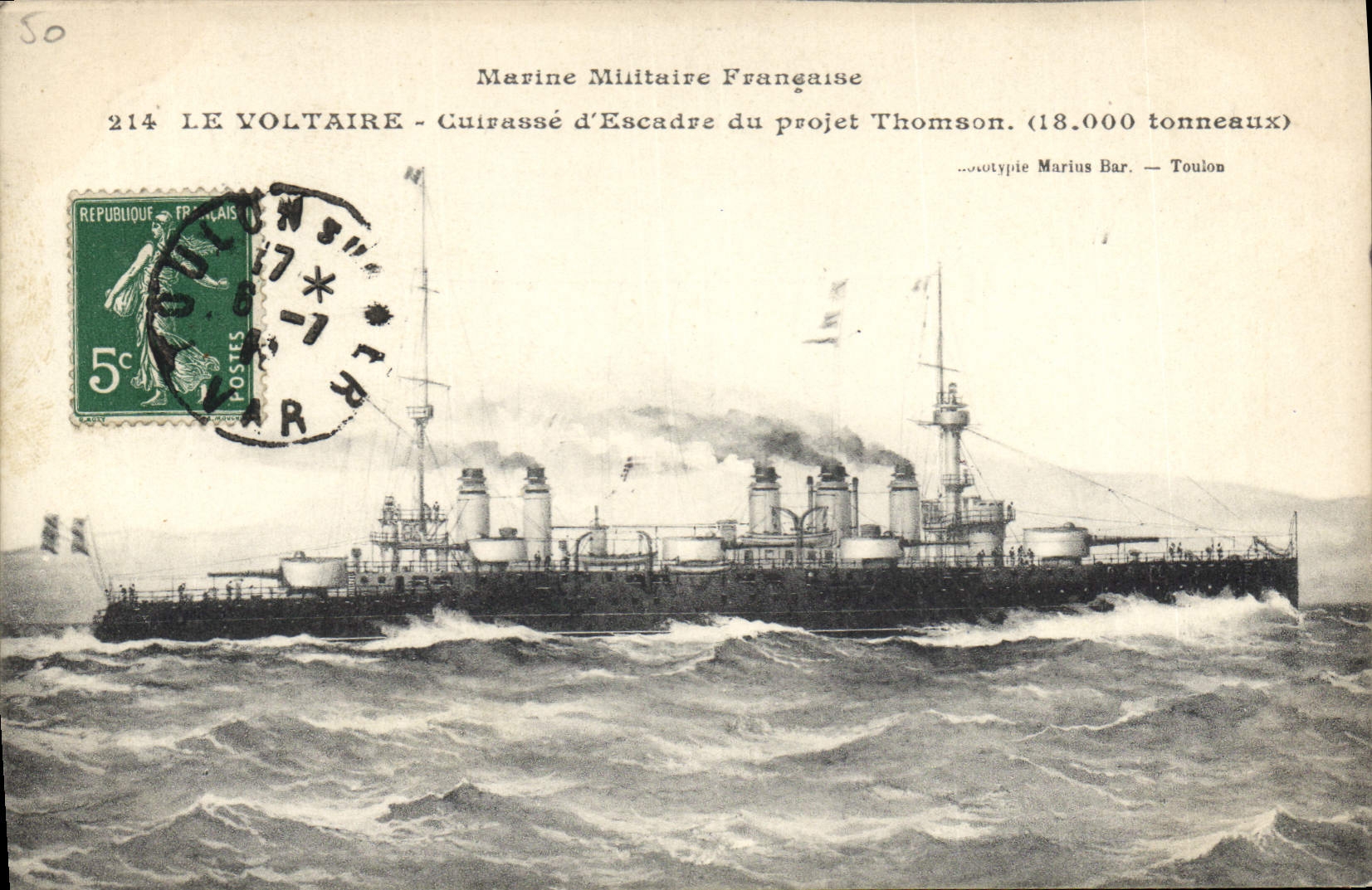 CPA Bateau de Guerre Le Voltaire Cuirasse d'escadre du projet Thomson