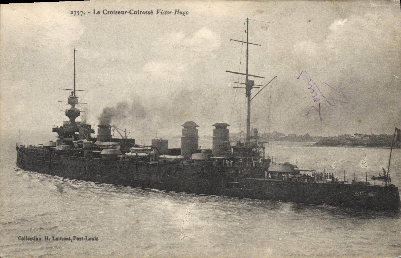 Vintage Postcard Warship the cruiser Armours Victor Hugo