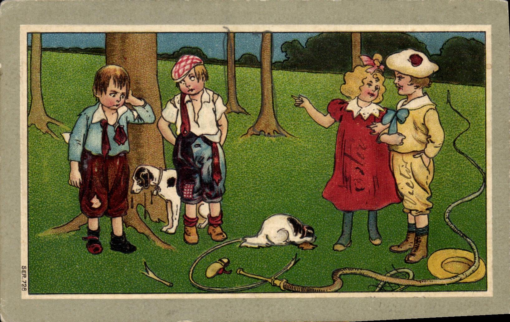 Vintage Postcard Fantasy Children Dog (in relief)