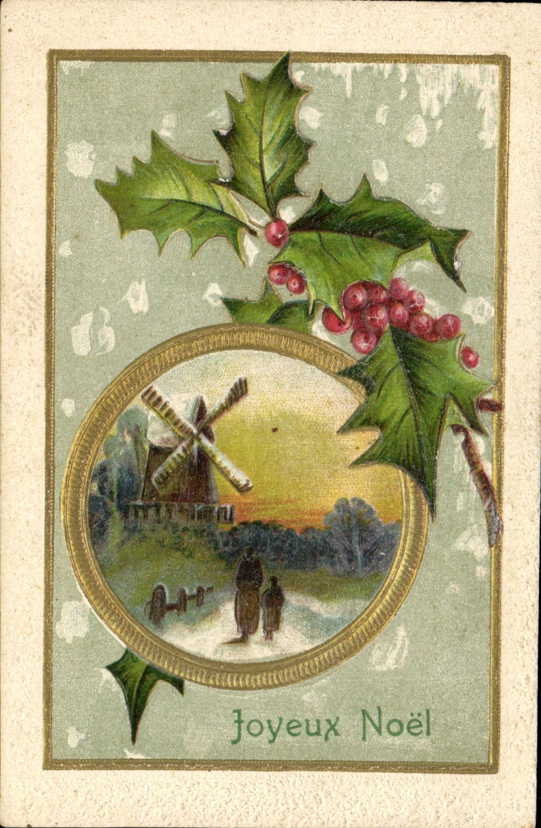 Vintage Postcard Fantaisie Christmas Windmill