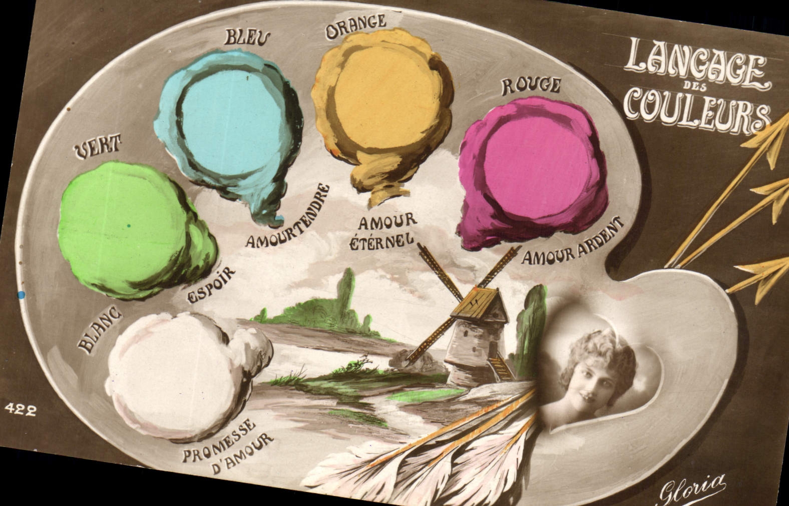 Postal Fantasia la Lengua de los colores Mujer Molino tiene viento