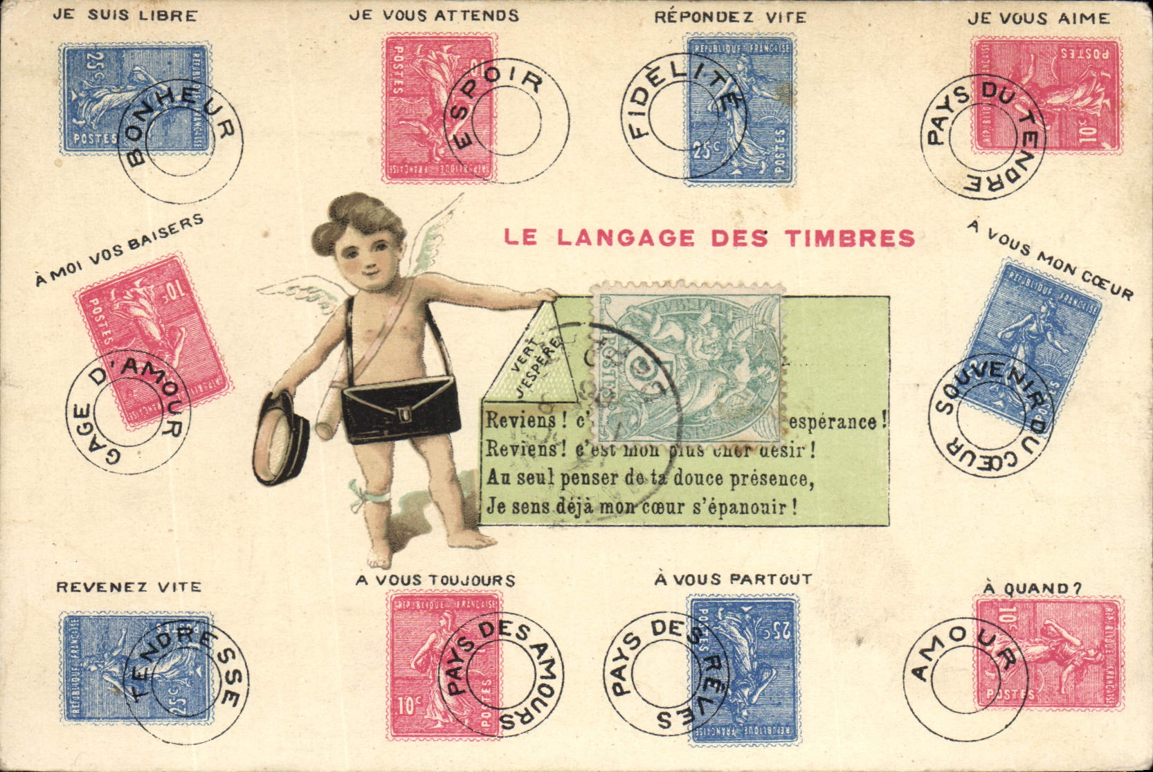 CPA Fantaisie Langage des timbre Semeuse 