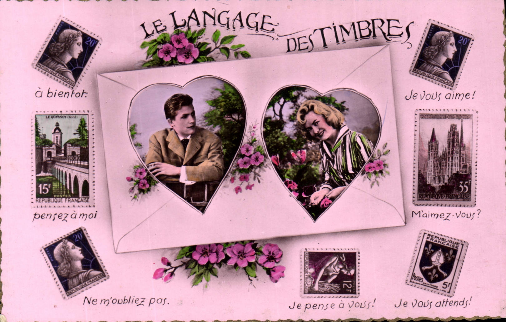 CPA Fantaisie Femme Le Langage des timbres 