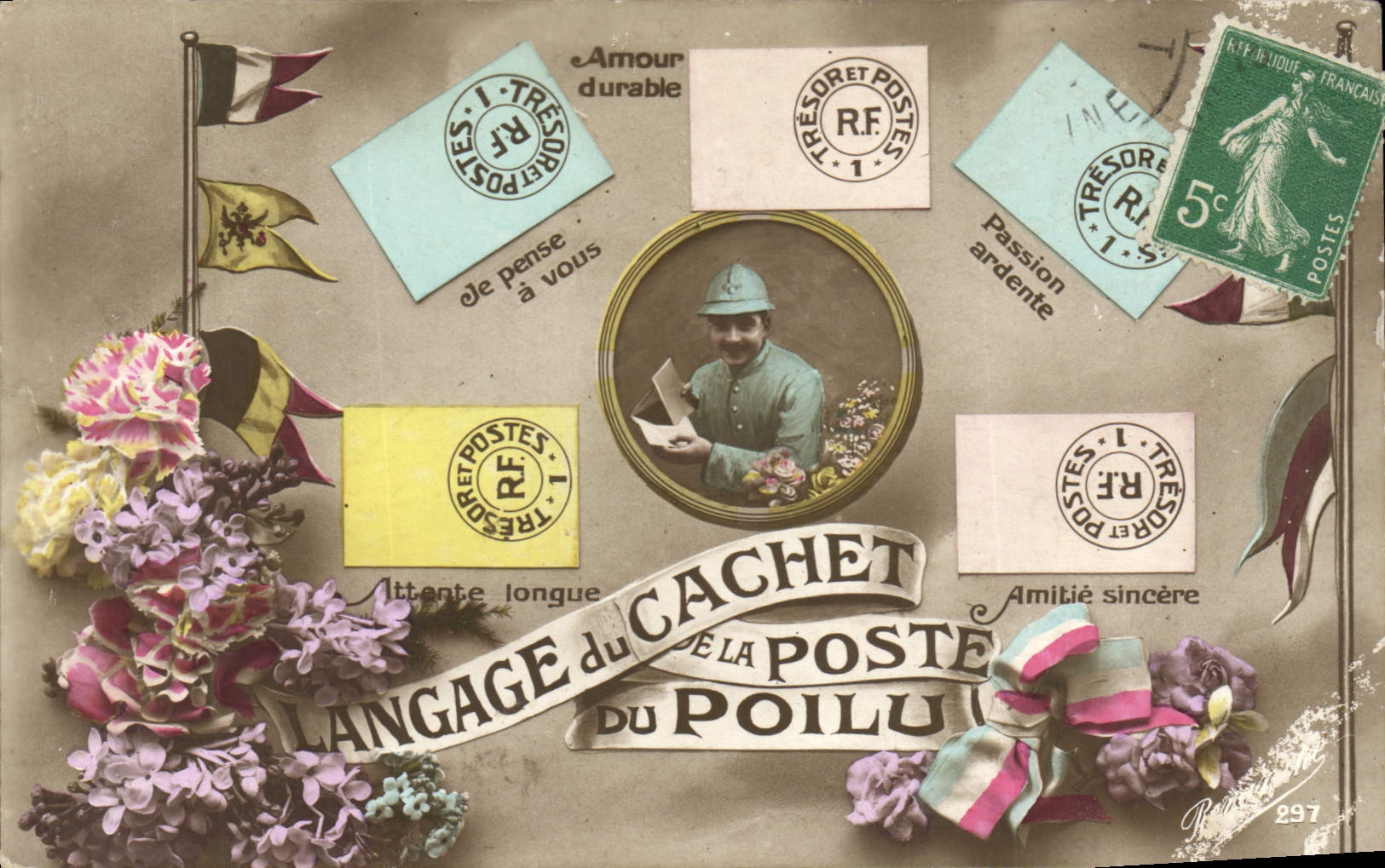 CPA Fantaisie Langage du cachet de la poste du poilu Militaria 