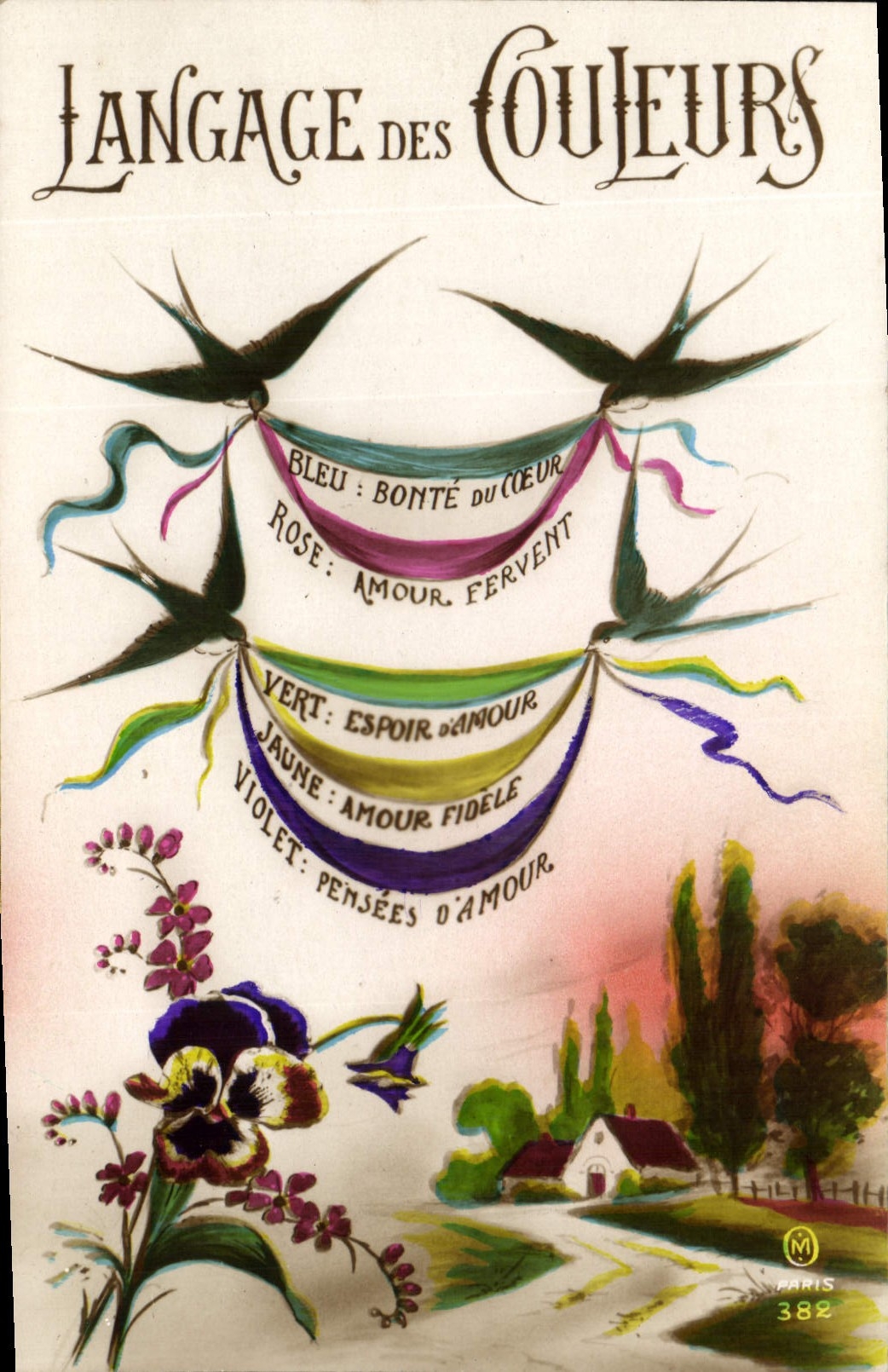 Postal Fantasia Lengua de los colores Golondrina