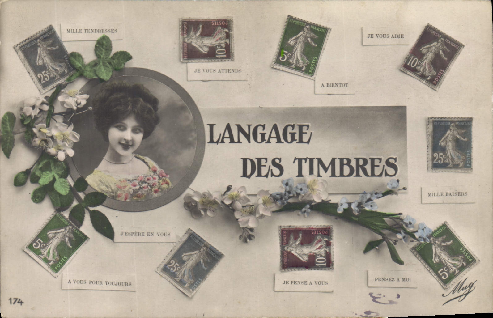 CPA Fantaisie Langage des timbres Semeuse 