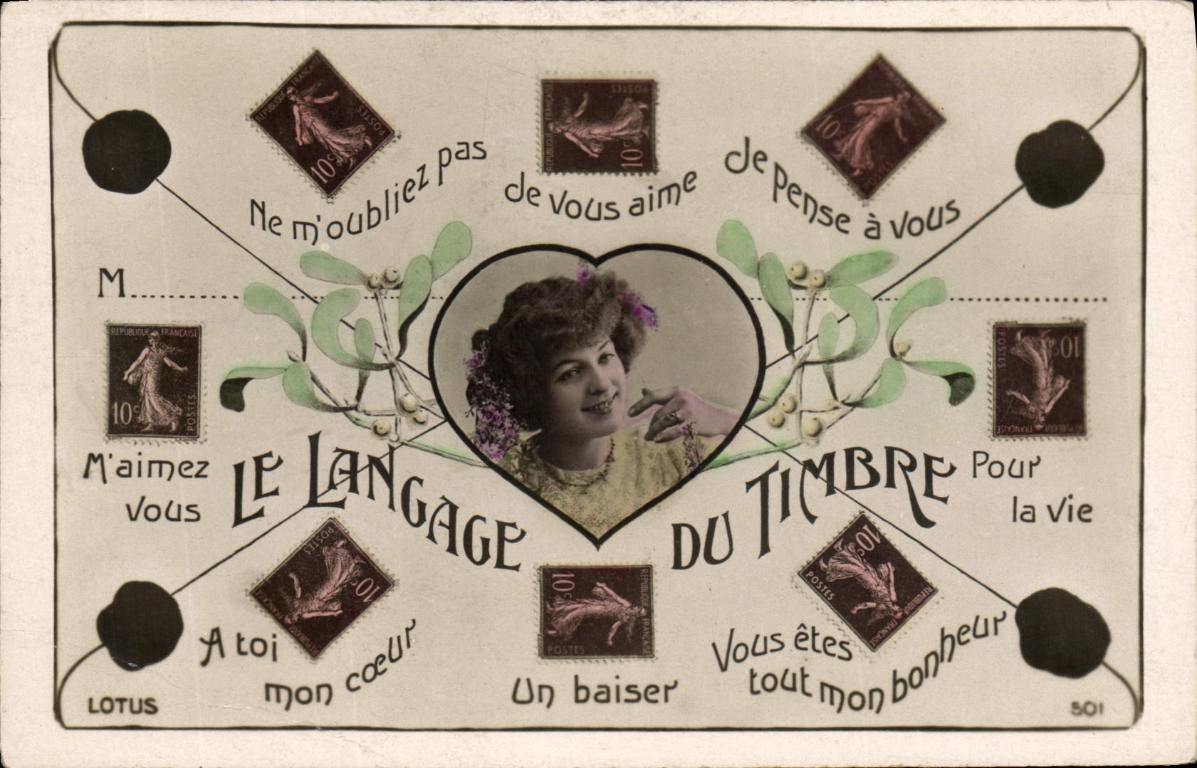 Vintage Postcard Fantasy Language of the stamps Sower 10c