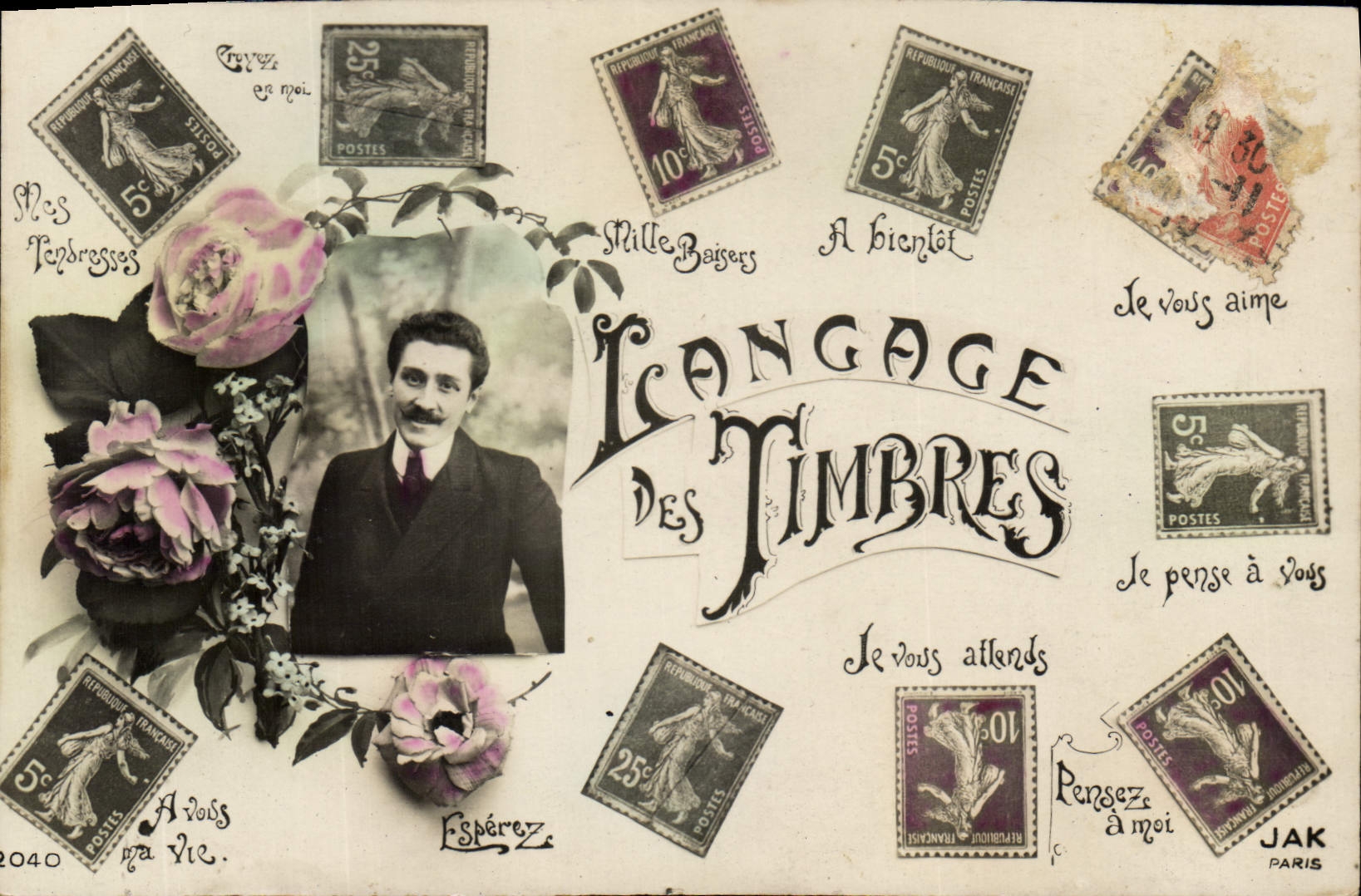 CPA Fantaisie Langage des timbres Semeuse 