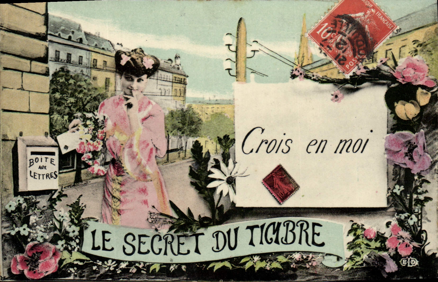 CPA Fantaisie Le secret du timbre Semeuse