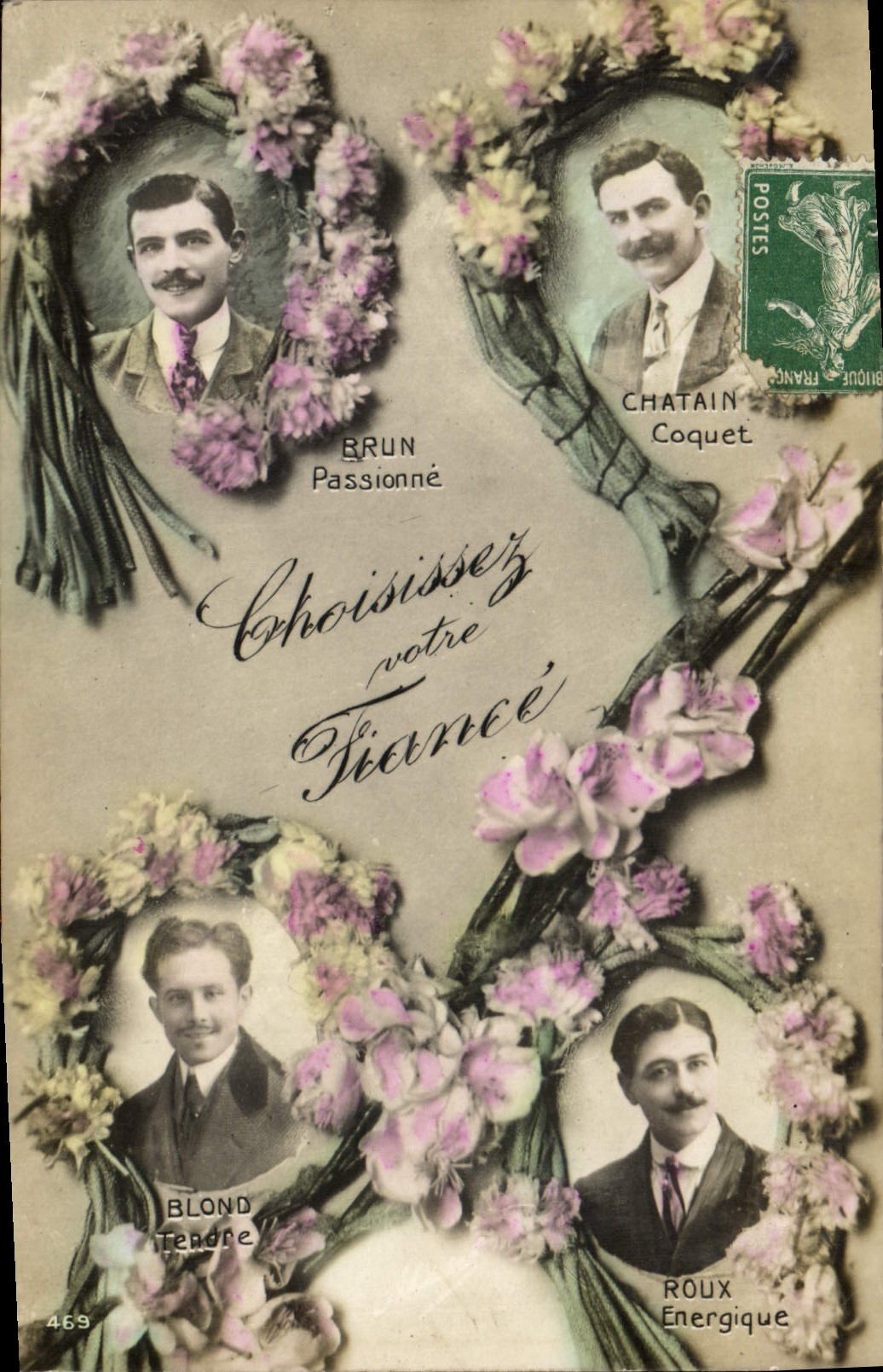 Vintage Postcard Fantaisie Flowers Choose your is engaged