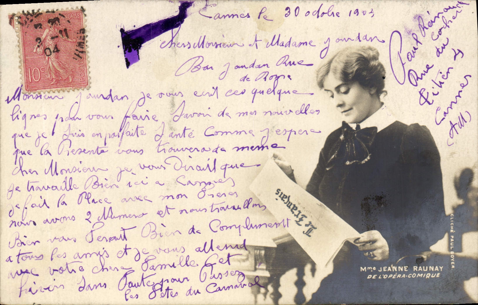 Vintage Postcard Mrs. Jeanne Raunay of the Comic Opera