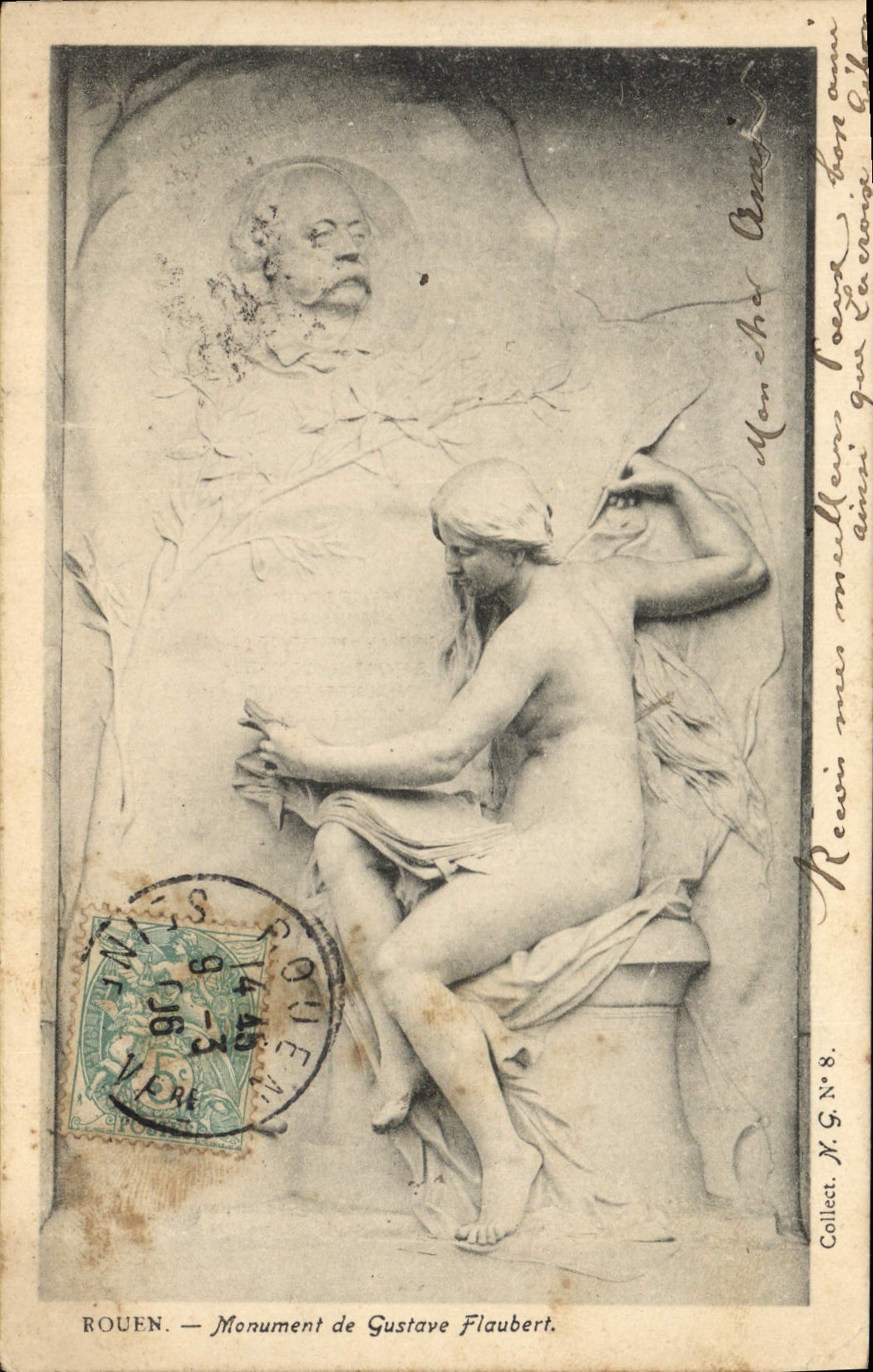 Vintage Postcard Rouen Monument of Gustave Flaubert