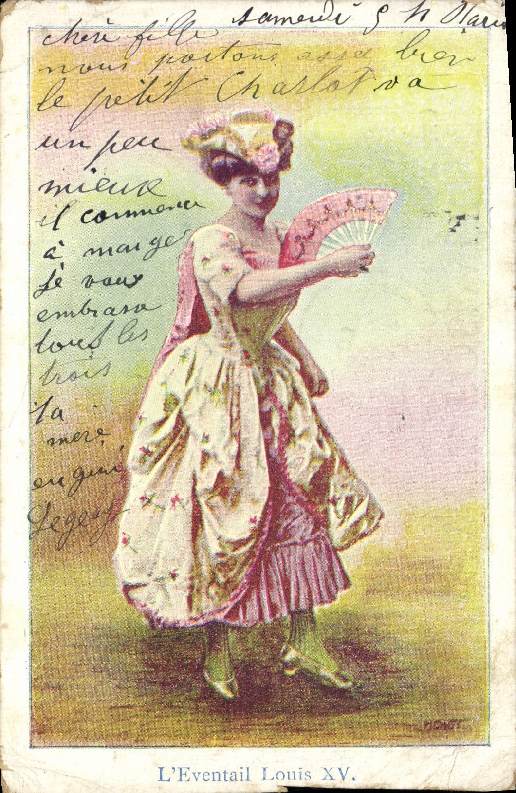 Vintage Postcard Fantasy Woman Range the range Louis XV