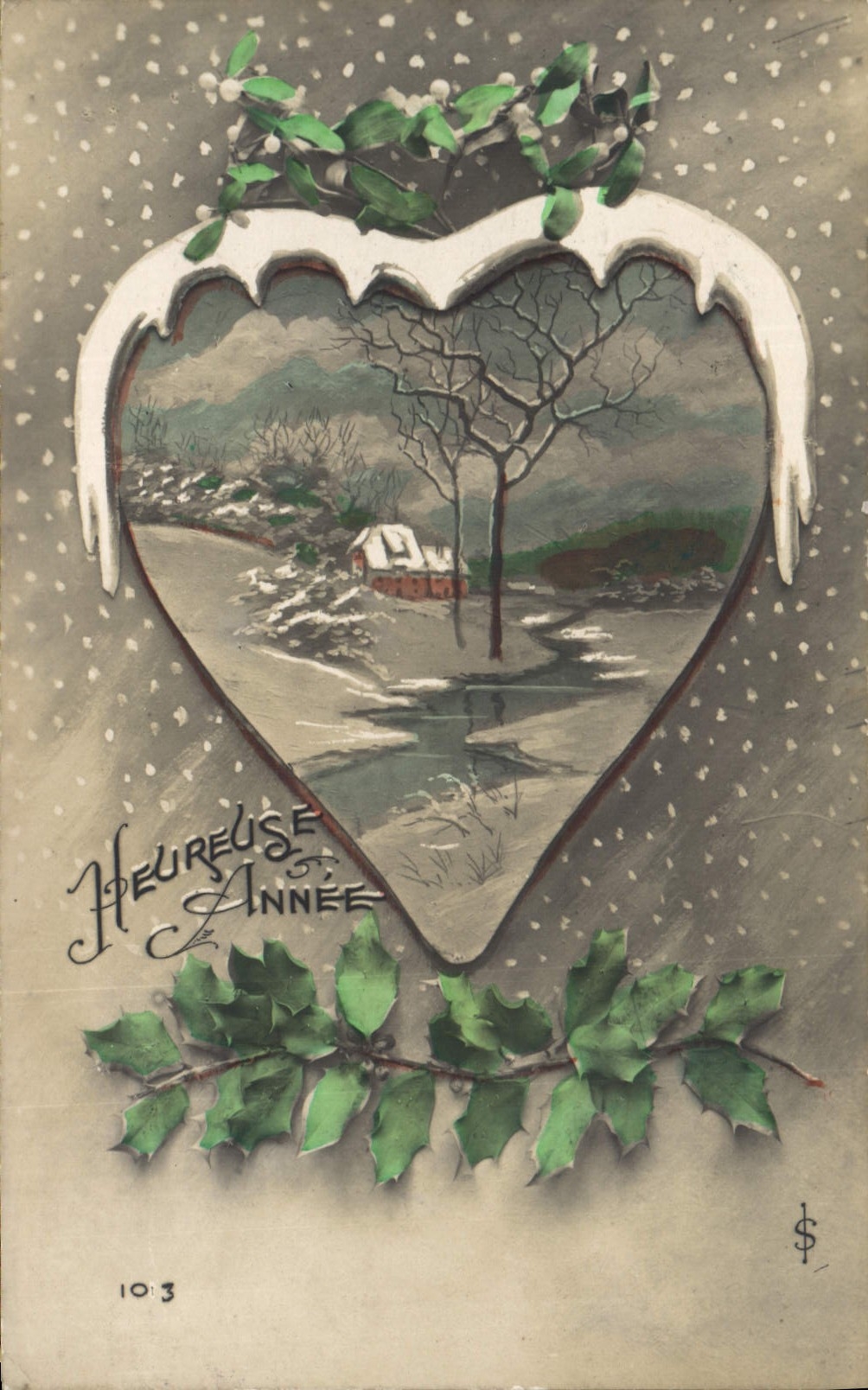 Vintage Postcard Happy Fantasy Heart Year