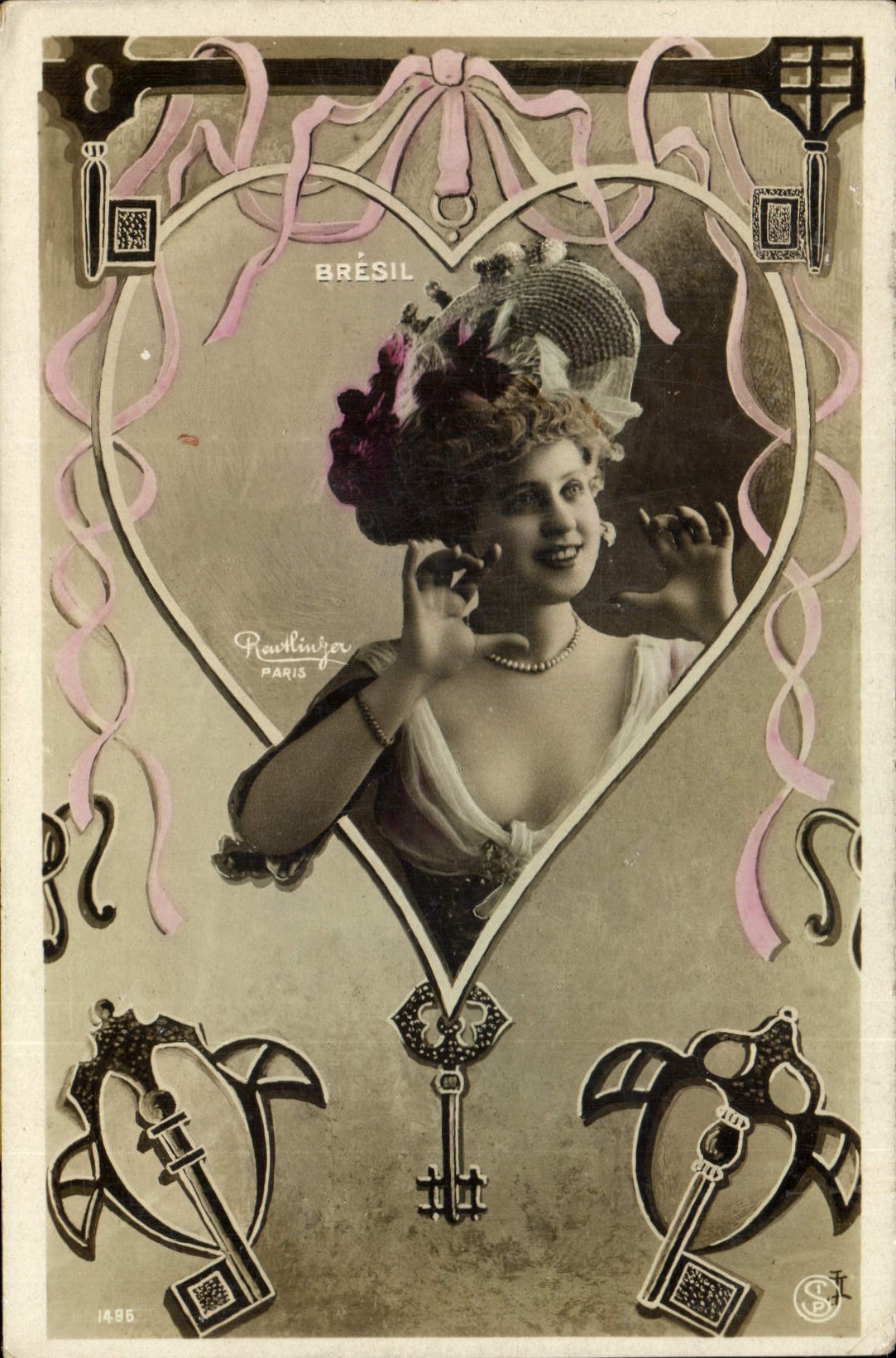 Vintage Postcard Fantasy Heart Woman Brazil Theater