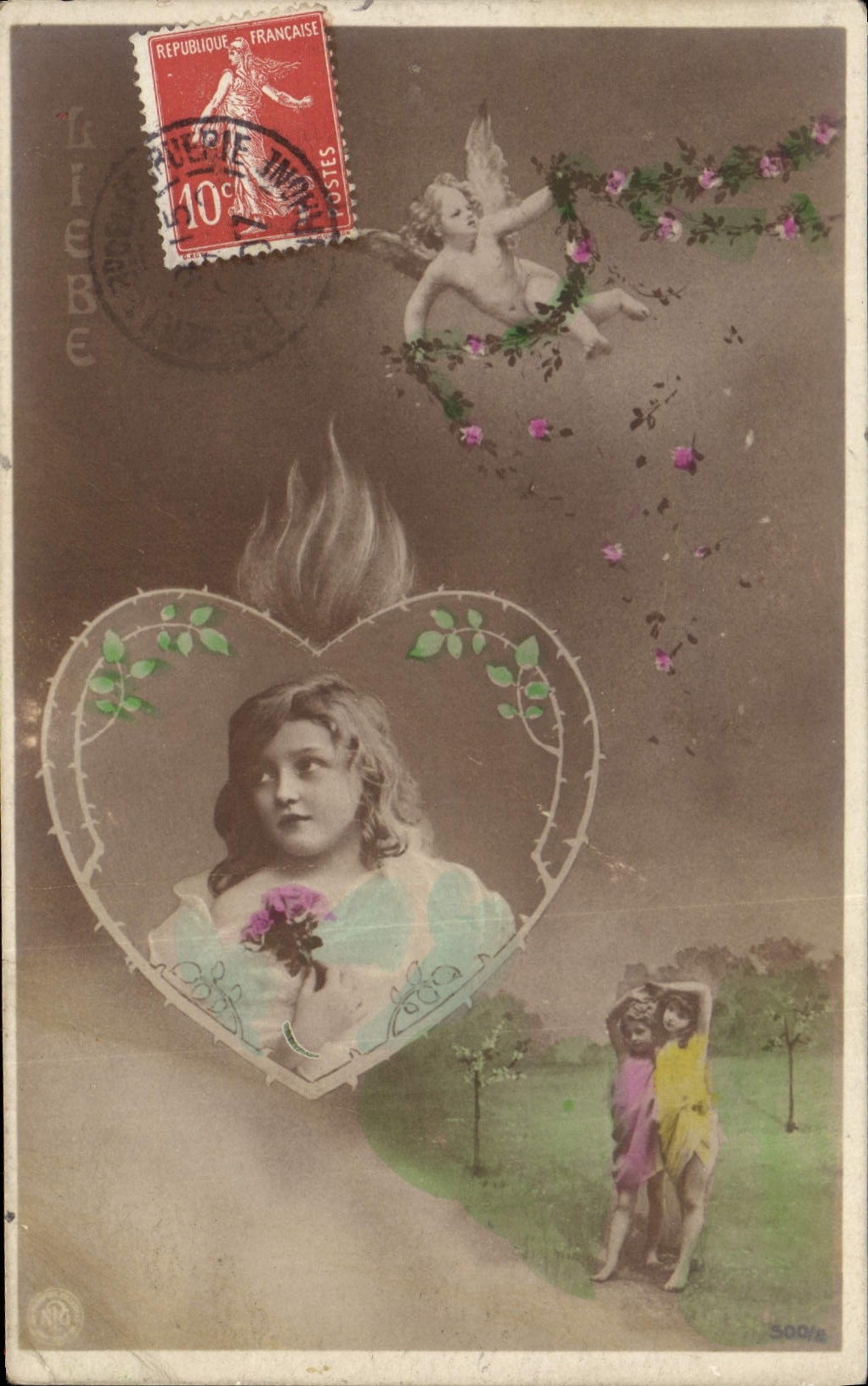 Vintage Postcard Fantasy Heart Children