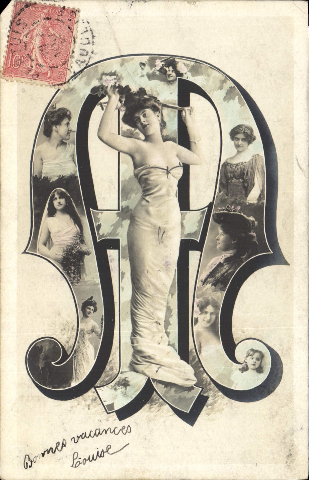 Vintage Postcard Fantasy Woman Letters Letter A