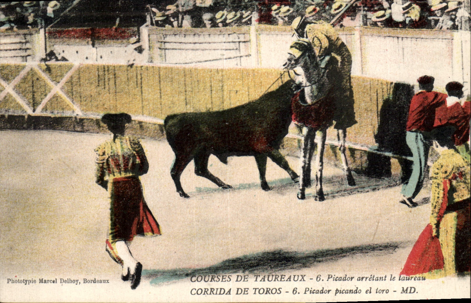 Postal Corrida Corrida de toros Picador que detienen el toro