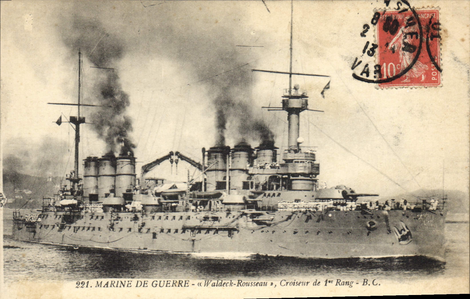 Vintage Postcard Warship Waldeck Rousseau Cruiser of 1st rank