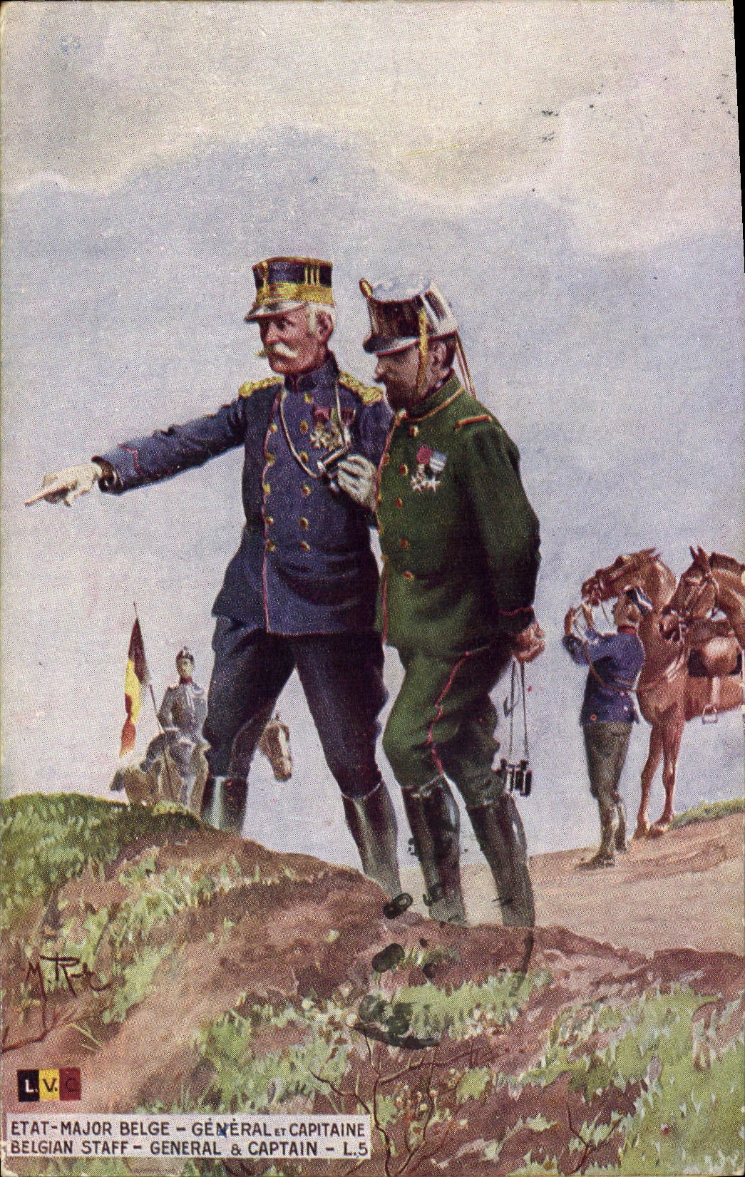 CPA Militaria LVC Etat major Belge General et Capitaine 