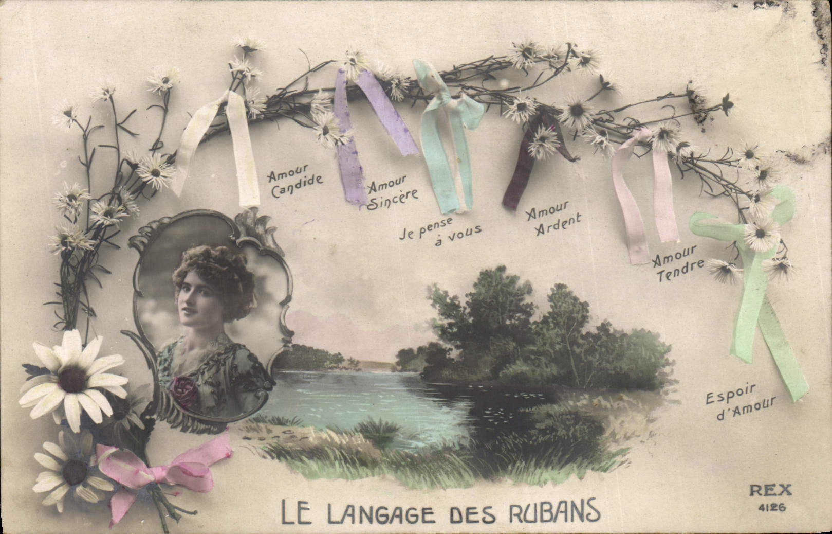 Vintage Postcard Fantasy the language of the ribbons Woman