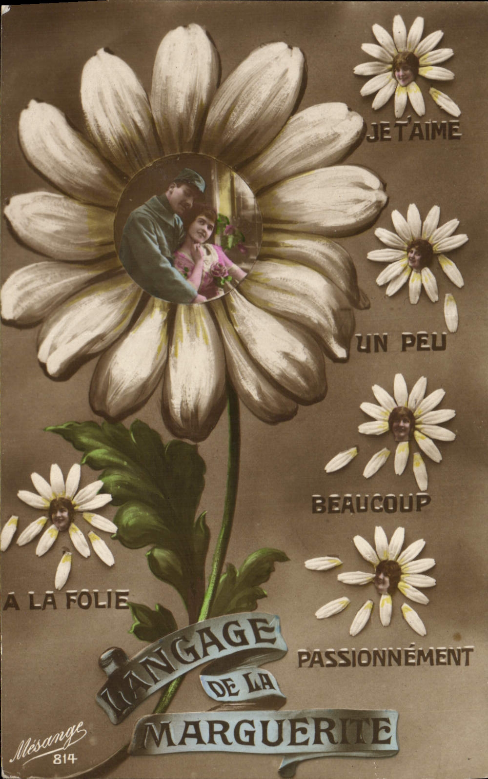 Vintage Postcard Fantasy the language of the Militaria daisy