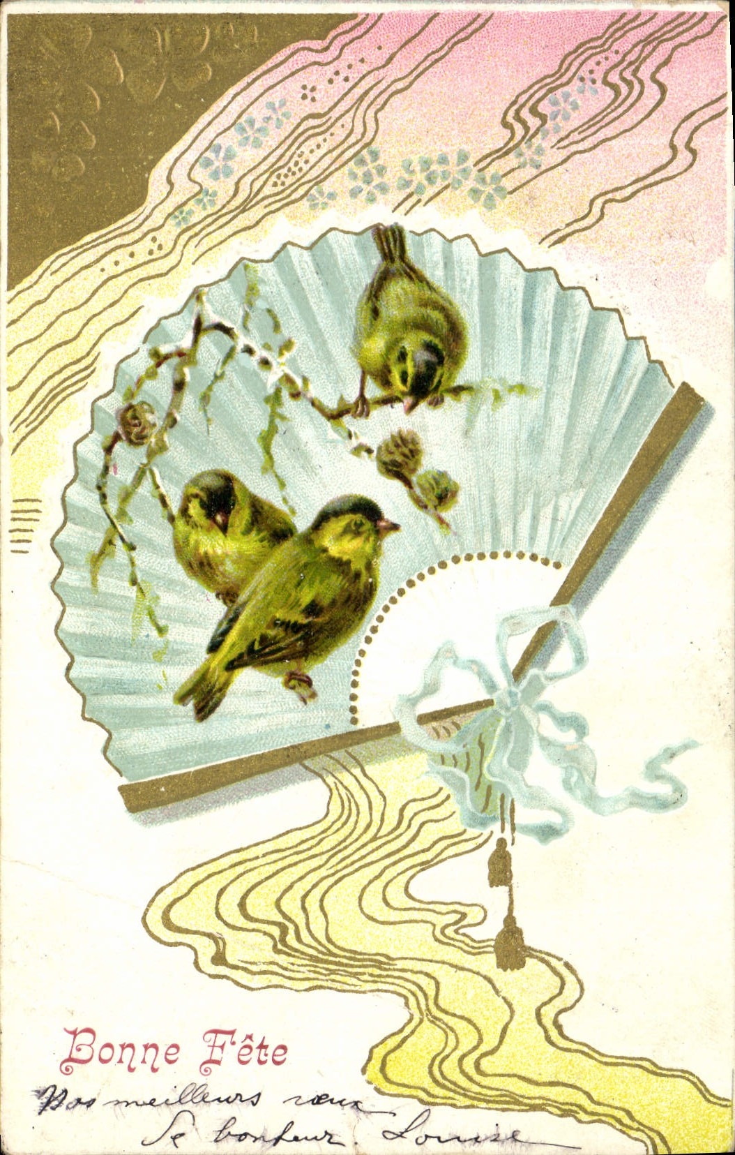 CPA Fantaisie Oiseaux Eventail 