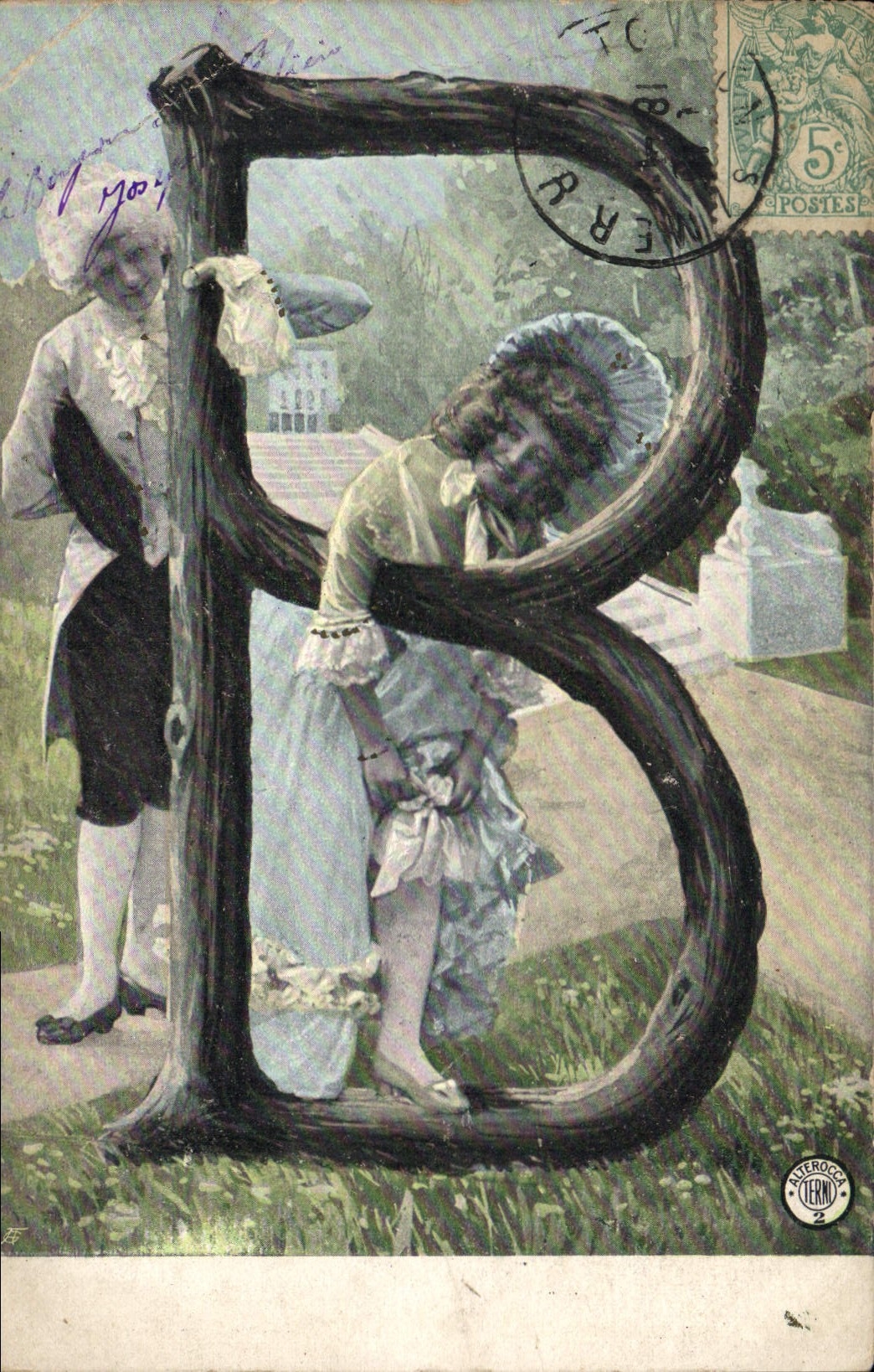 Vintage Postcard Fantasy Woman Letters Letter B