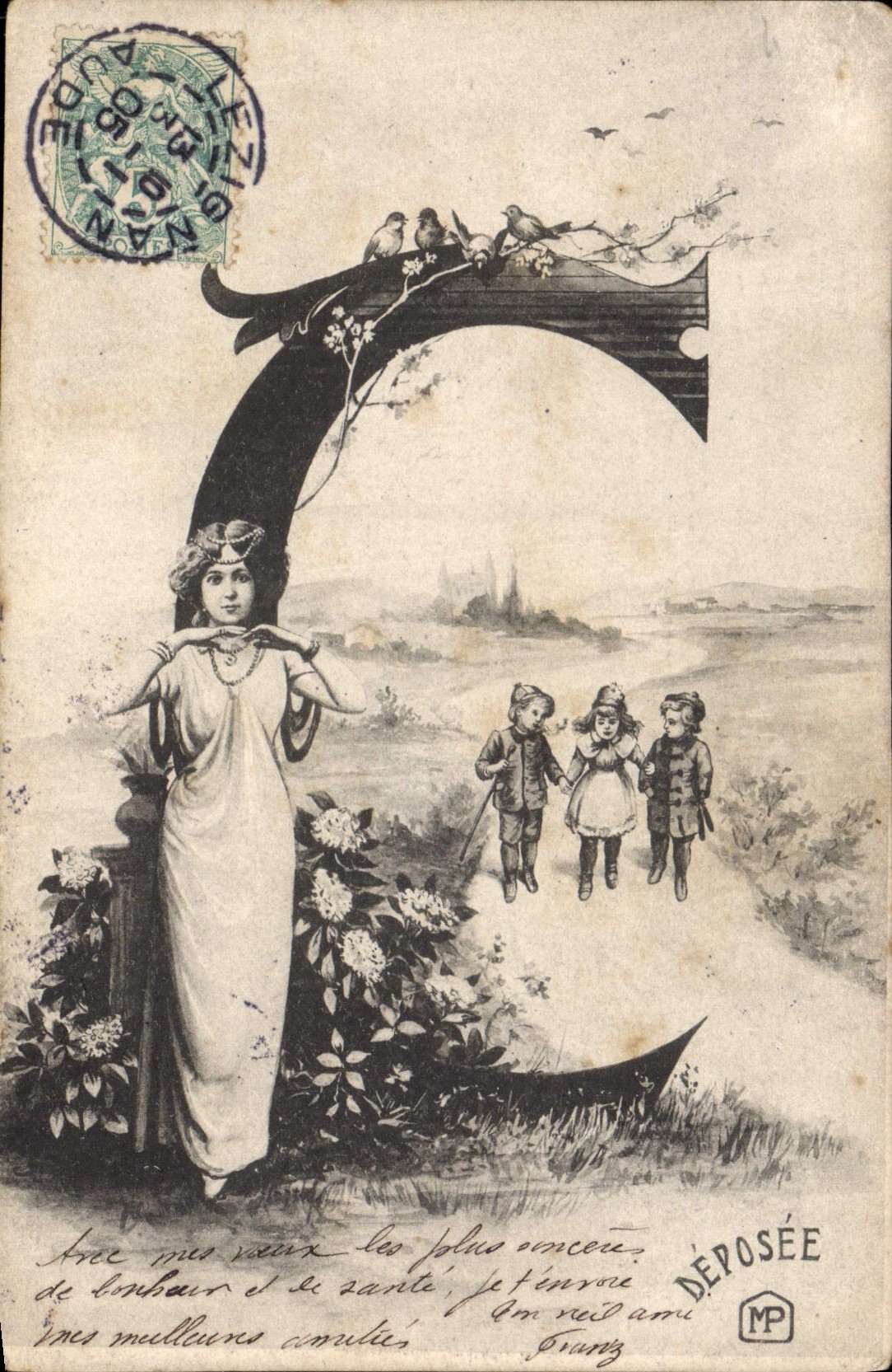 Vintage Postcard Fantasy Children Letters Letter C