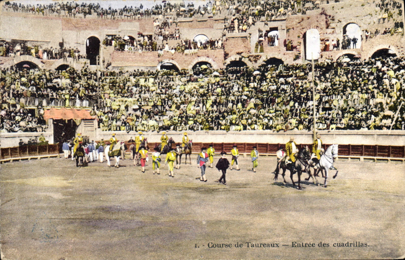 Postal Corrida Curso de Toros Entrado de los caudrillas