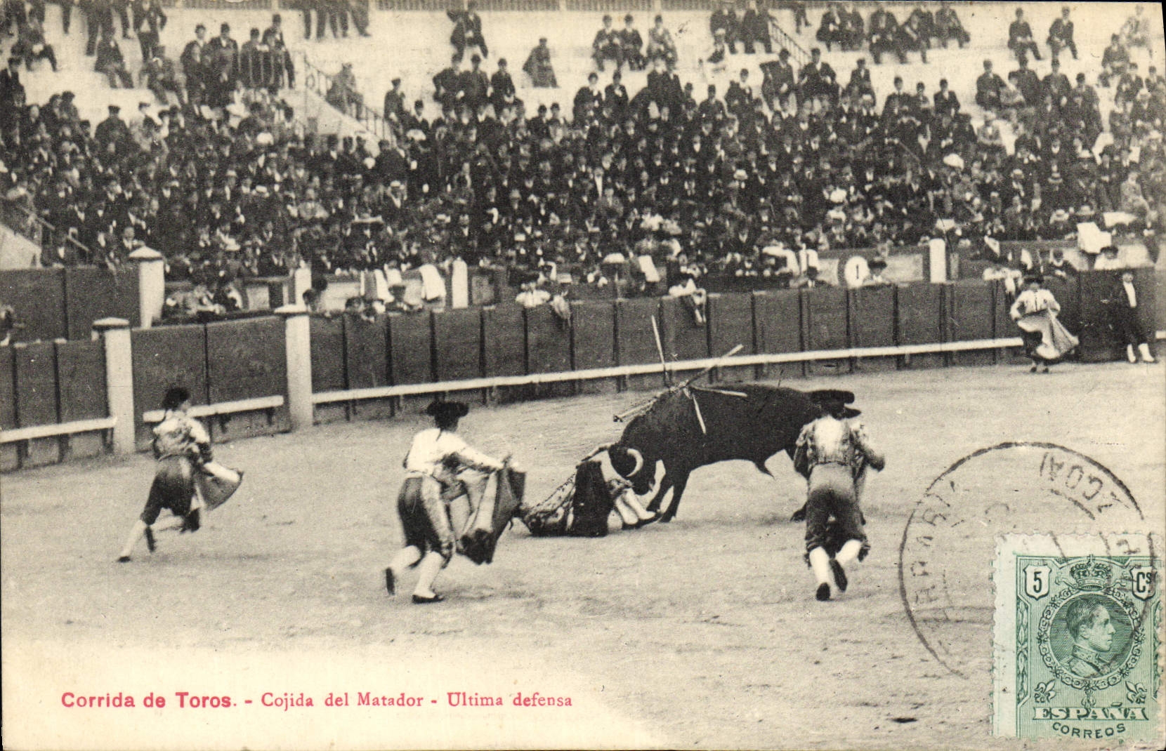 Postal Corrida Corrida de toros Cojida del matador Ultima defensa