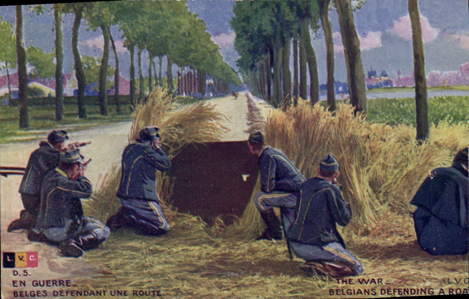 CPA Militaria Belges defendant une route