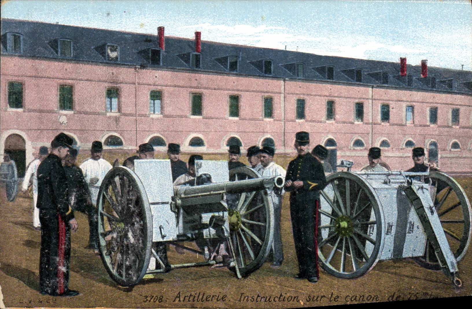 CPA Militaria Artillerie Instruction sur le canon de 75
