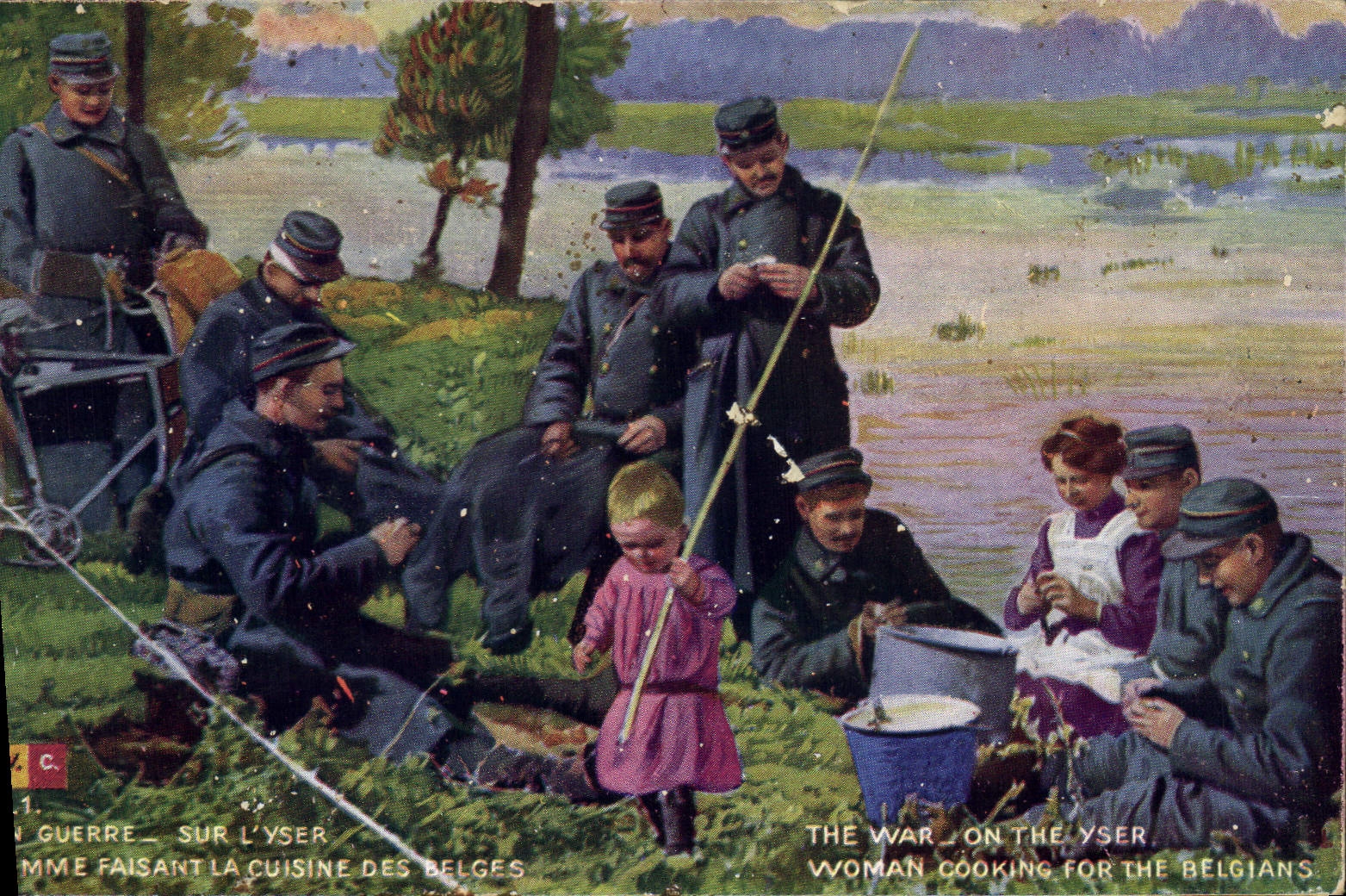 CPA Militaria Sur l'Yser Femme faisant la cuisines aux belges