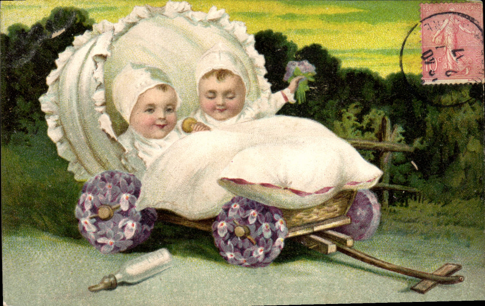Vintage Postcard Fantasy Flowers Babes Children