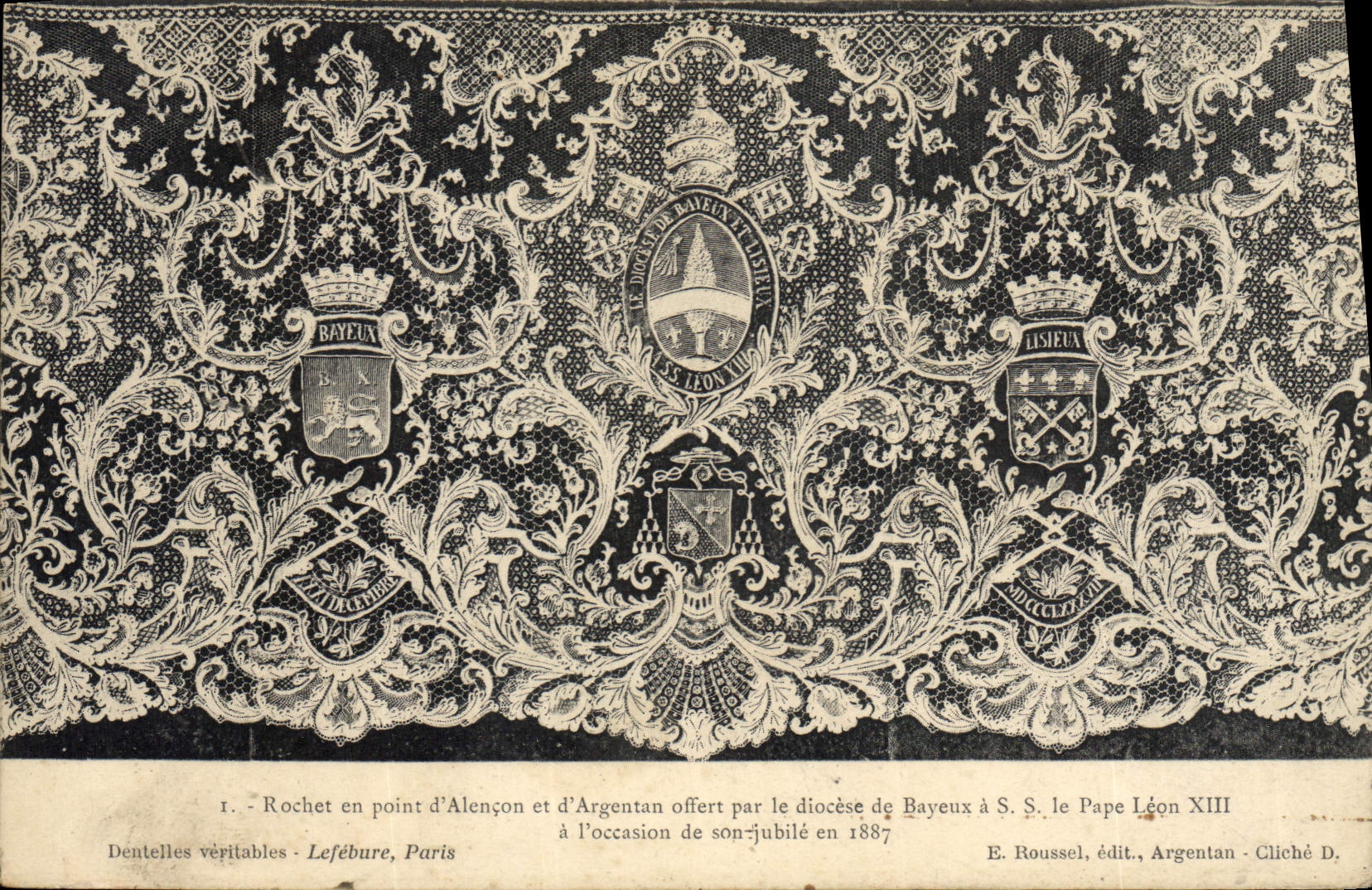 CPA Folklore Dentelle Dentelliere Rochet en point d'Alencon et d'Argentan par le diocese de Bayeux a SS le Pape Leon XIII