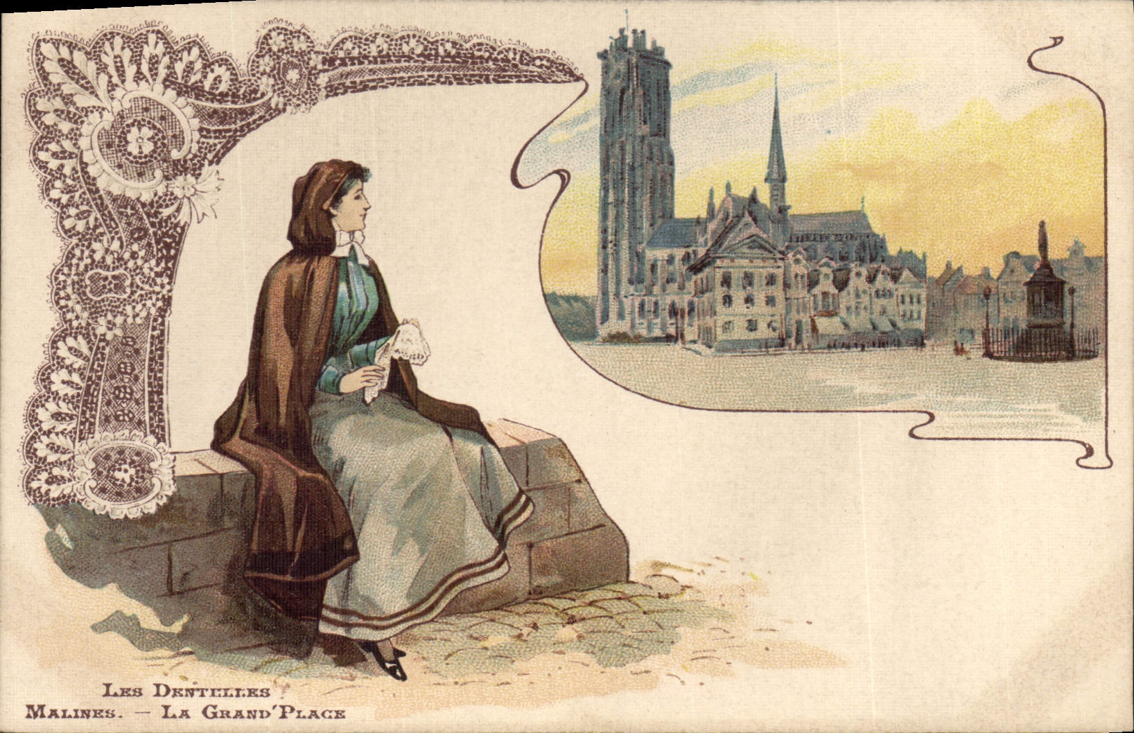 CPA Folklore Dentelle Dentelliere Les dentelles Malines La grand place