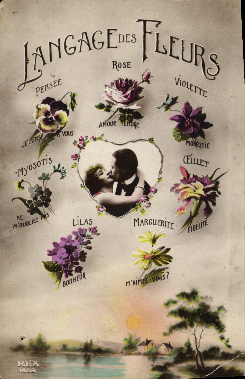 Vintage Postcard Fantasy the language of the flowers Woman