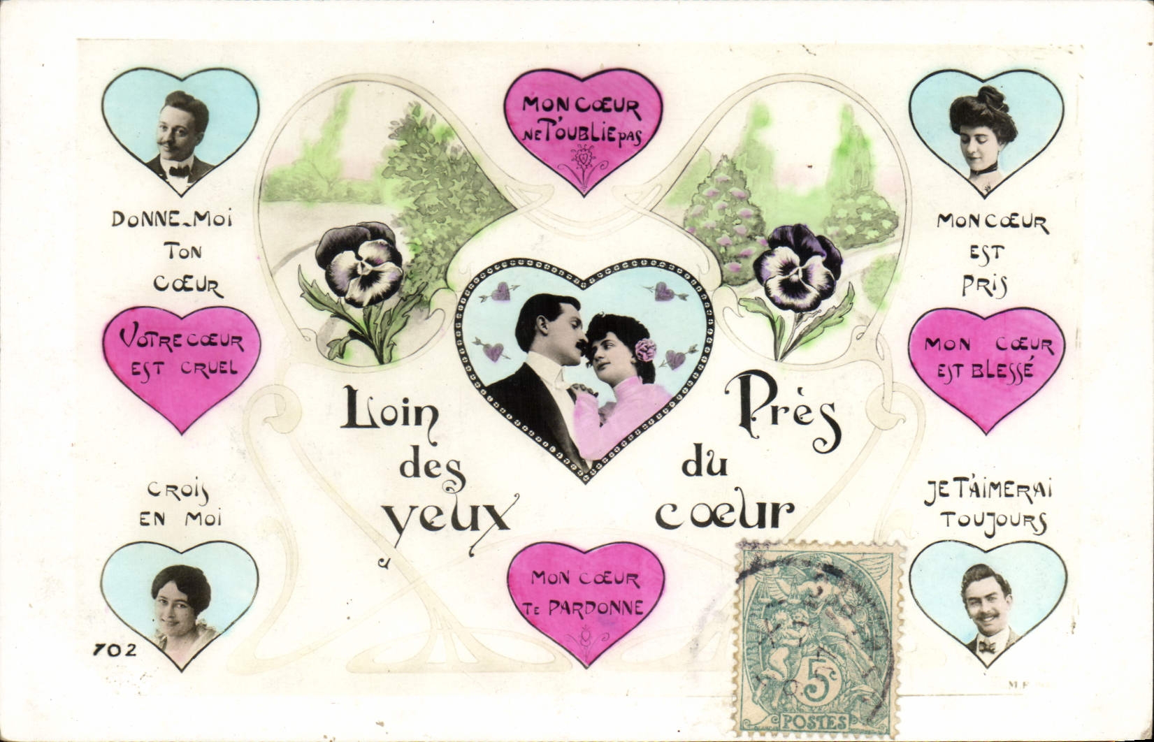 Vintage Postcard Fantasy Woman Heart Far from the eyes close to the heart