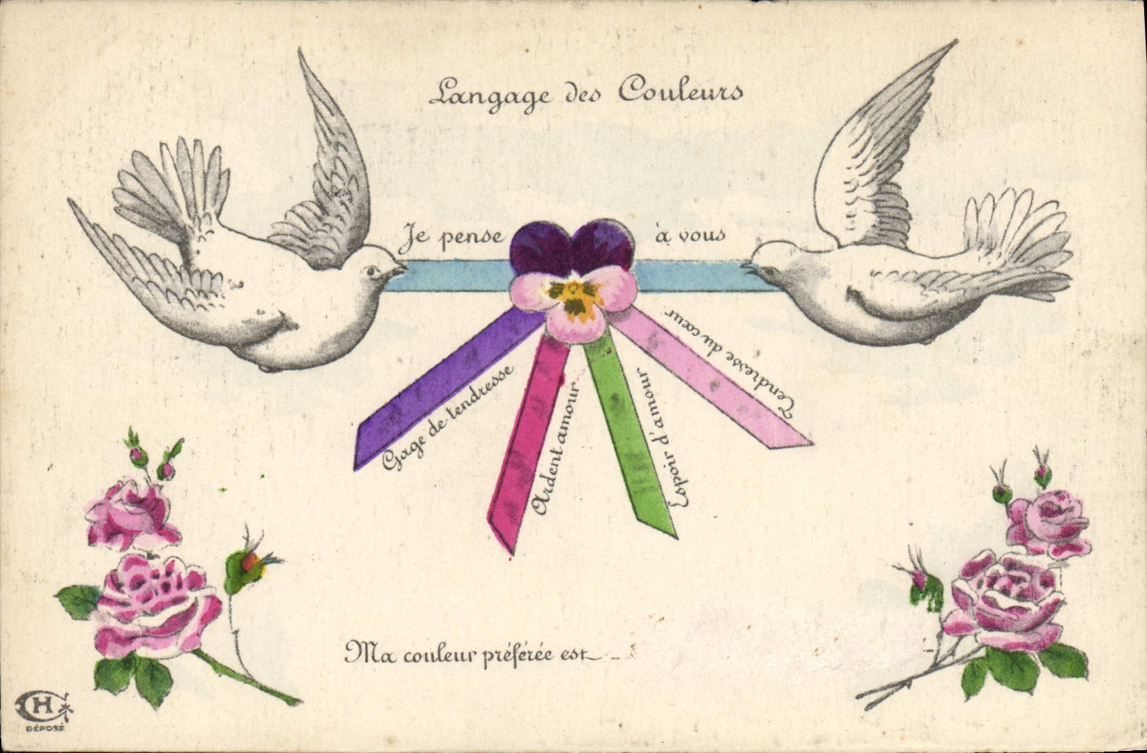 CPA Fantaisie Le langage des couleurs Colombes